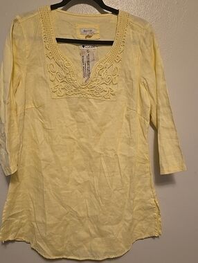 MALVIN 100% Linen Yellow Tunic Top XL NWT